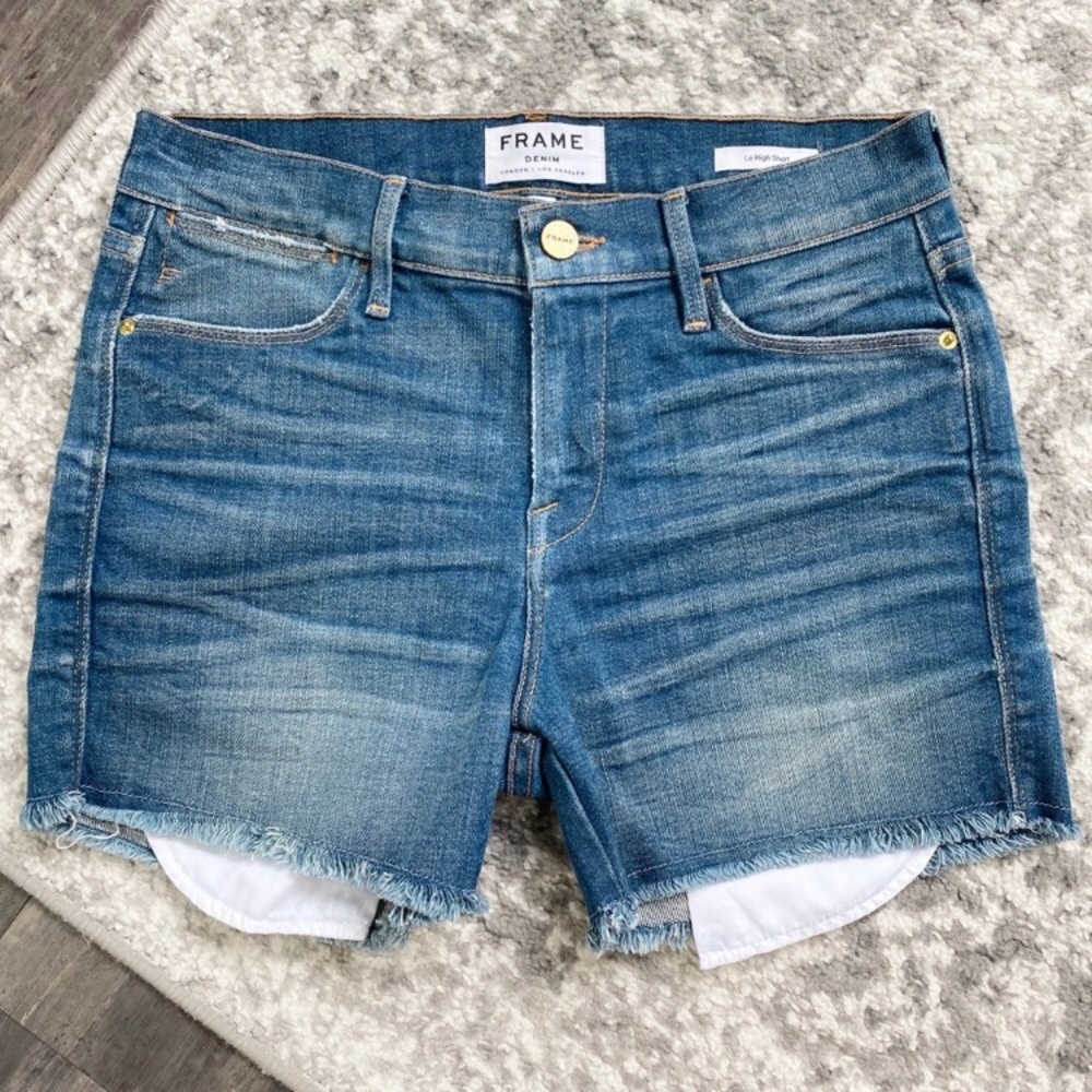 Frame Le High Raw Hem Denim Shorts